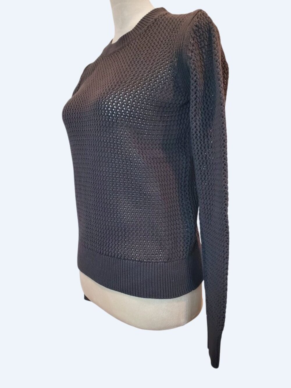 Everlane Cotton Sweater Lace-Knit Crewneck Long-Sleeve Pullover Navy Blue SZ S - Picture 4 of 7